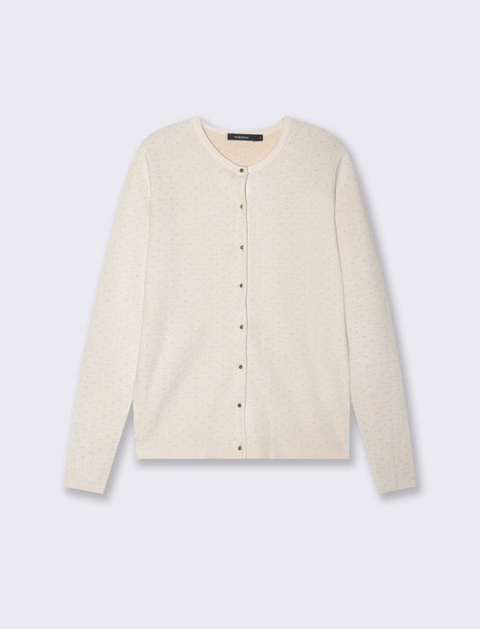 Cardigan girocollo con pois in lurex - Avorio