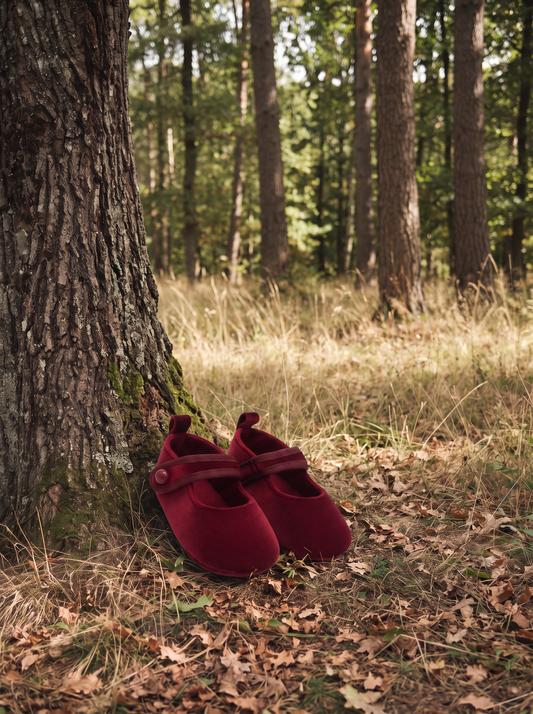 Bordeaux Satin Ballet Shoes for Baby Girls - Red
