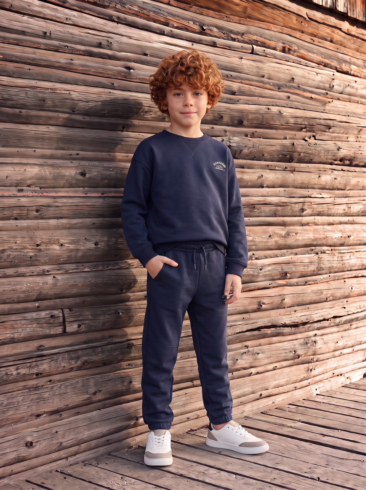 Fleece Lined Cotton Blend Joggers - Blue