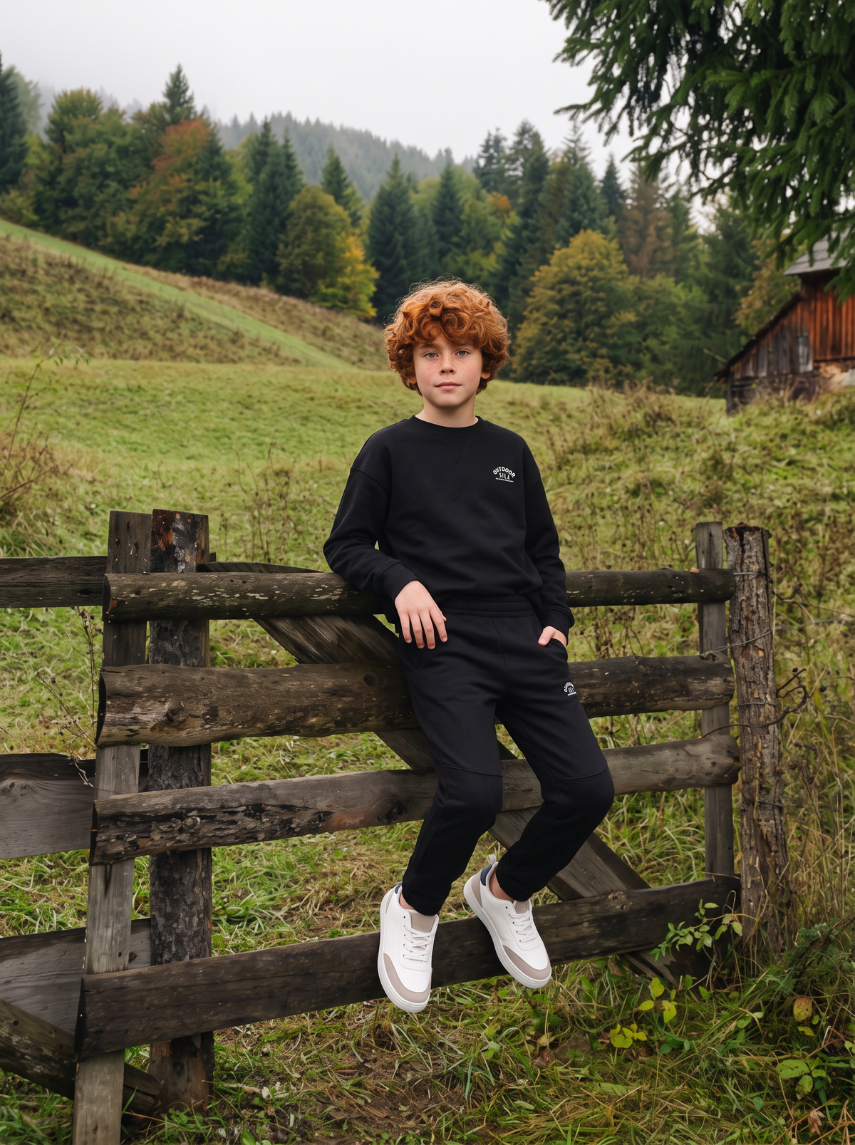 Jogger Garzato in Felpa Misto Cotone - Nero