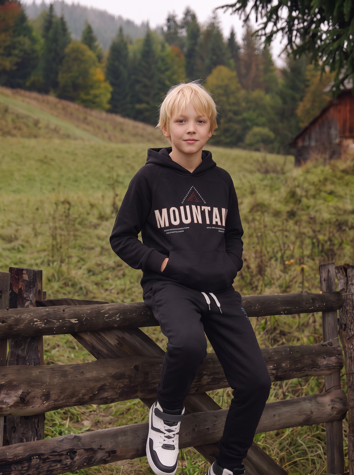 Sweatshirt Joggers with Print and Pockets - Black