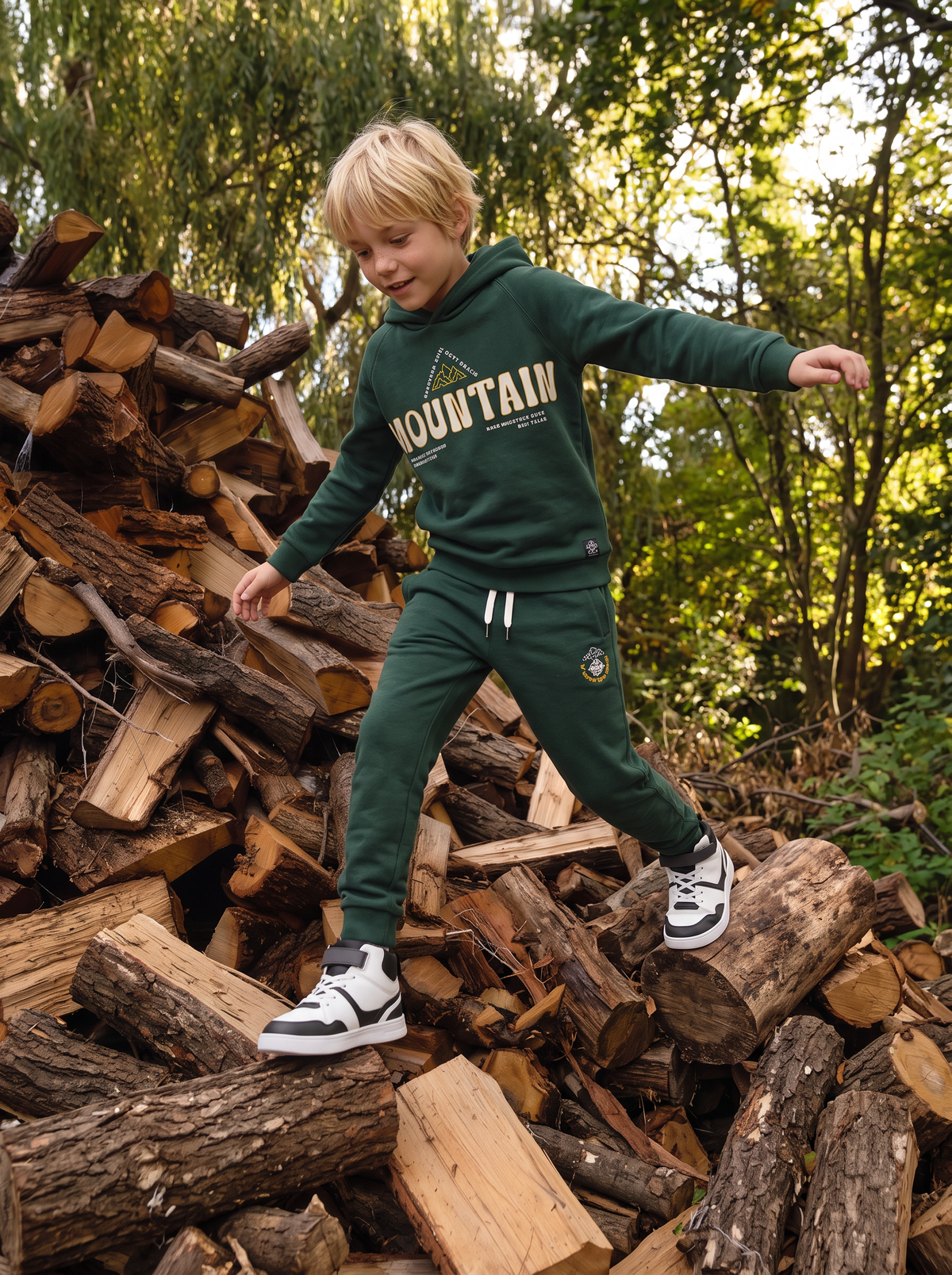 Sweatshirt Joggers with Print and Pockets - Green