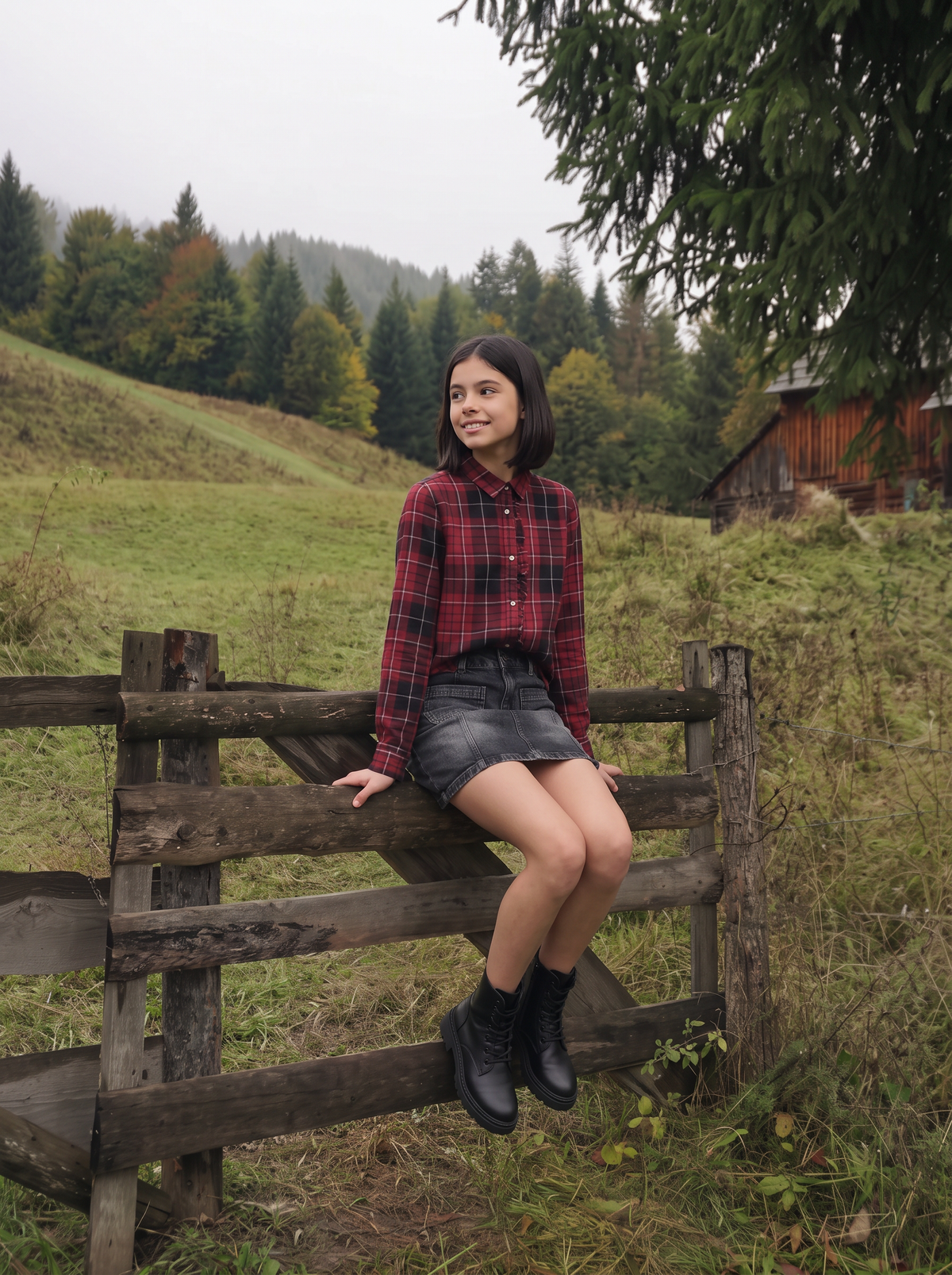 Long Sleeve Flannel Shirt with Ruffles - Red