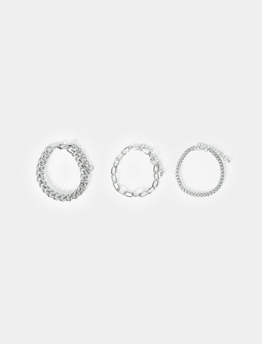 Bracciale da uomo 3 catene di varie dimensioni - Argento