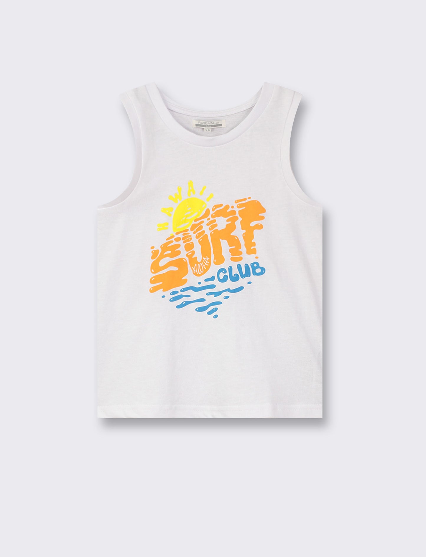 Regular Cotton Jersey Tank Top with Front Print - White