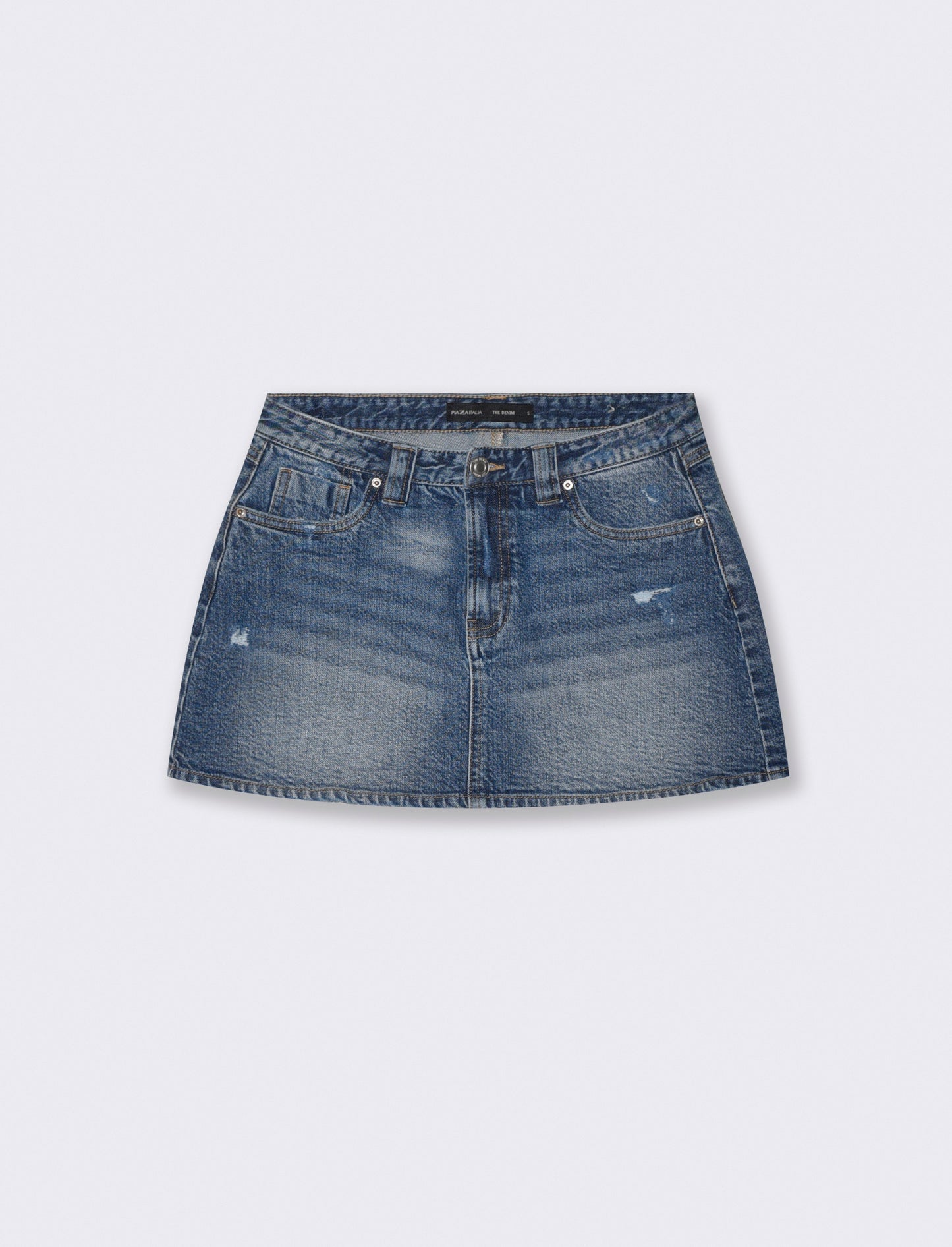 Denim mini skirt with zip and buttons - Blue