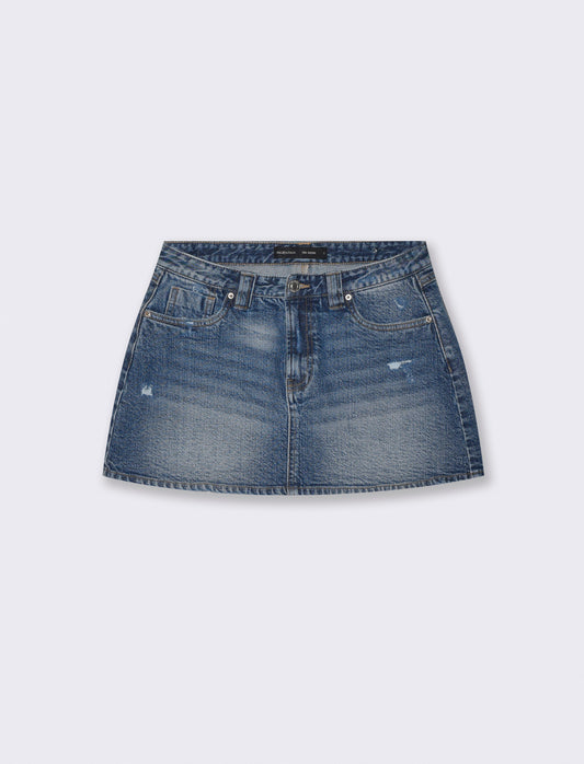 Gonna corta in denim con zip e bottoni - Denim