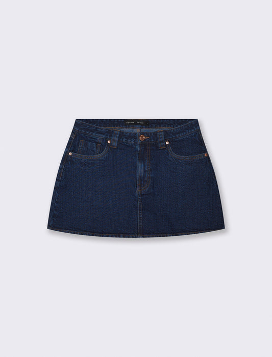 Gonna corta in denim con zip e bottoni - DENIM SCURO
