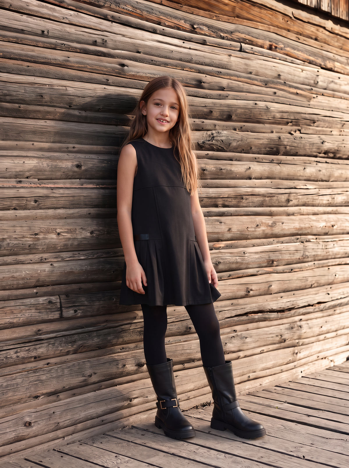 Sleeveless Milano stitch dress with buckles - Black