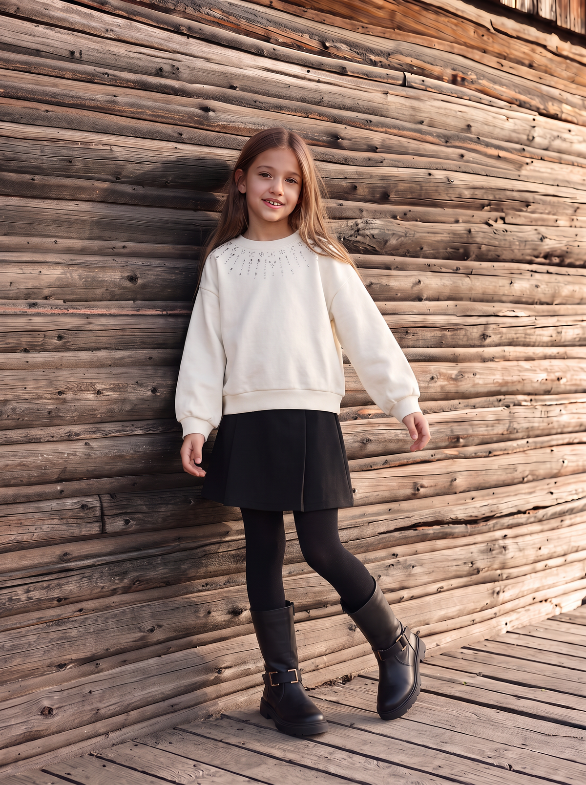 Set due pezzi: felpa e short finta gonna - Bianco-nero