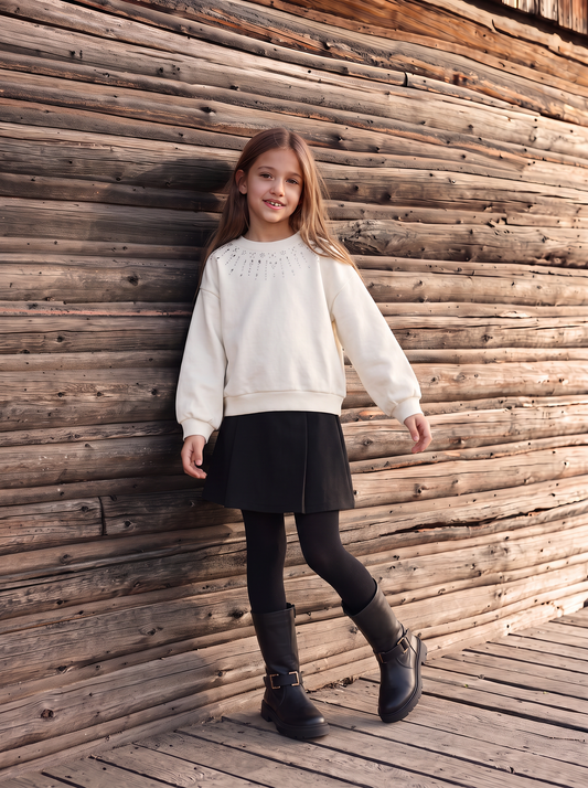 Set due pezzi: felpa e short finta gonna - Bianco-nero