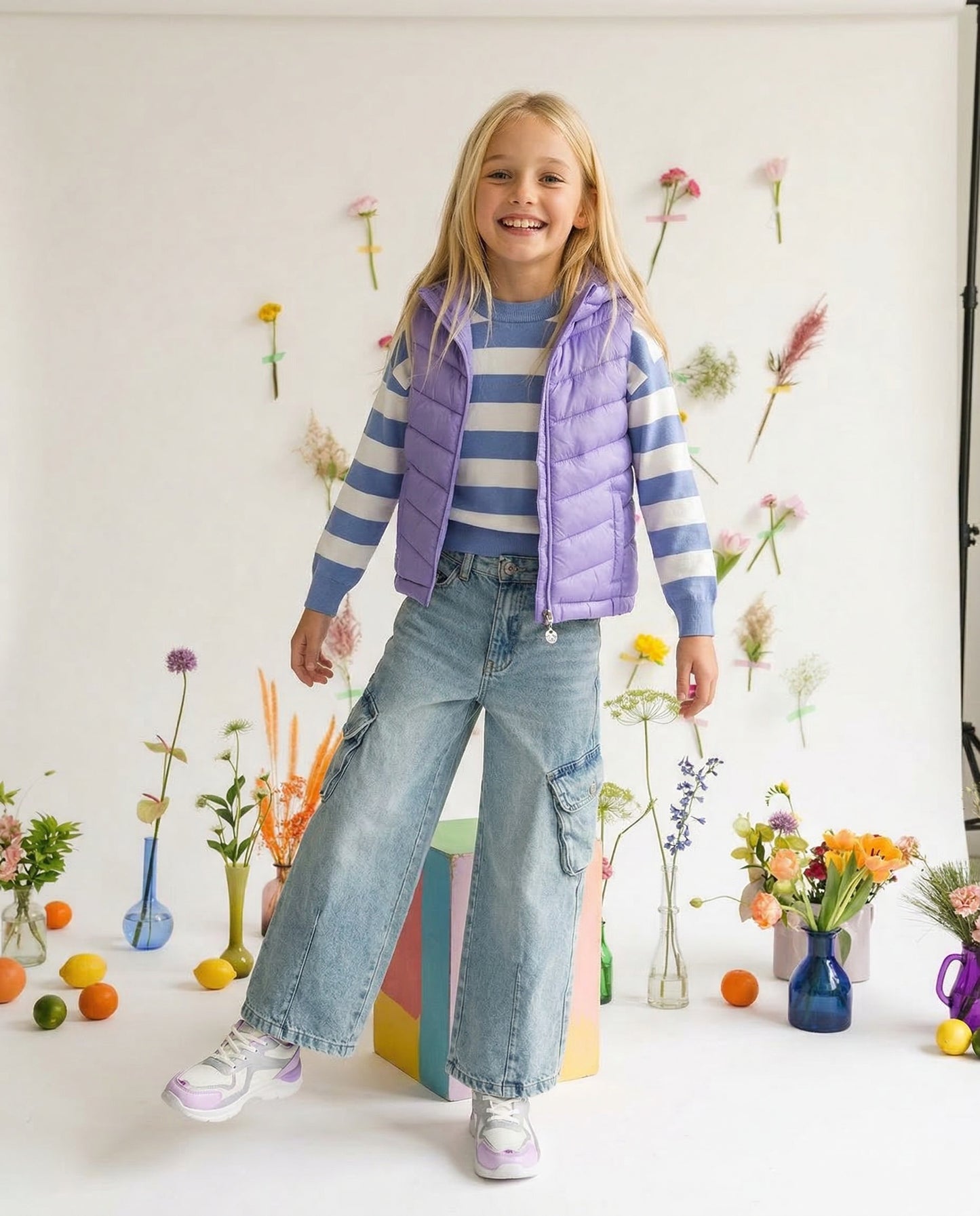 Gilet trapuntato leggero da bambina. - Lilla