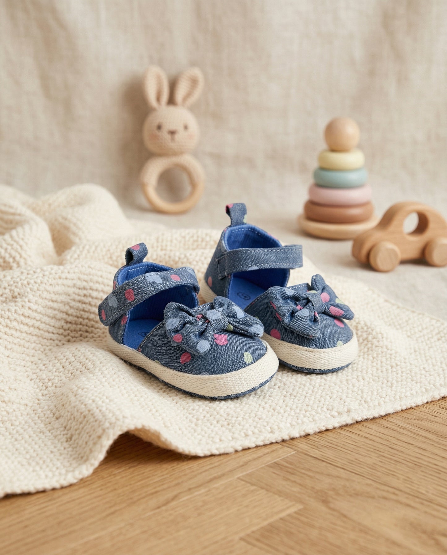 Scarpa in denim con fiocco e pois antiscivolo - Denim
