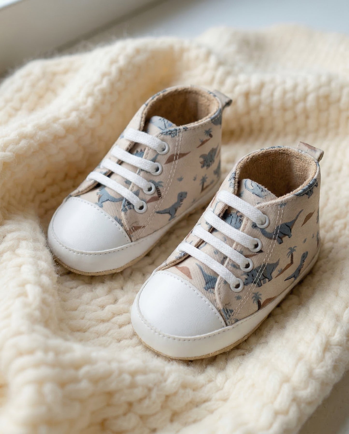 Scarpa a collo alto beige con dinosauri - Beige