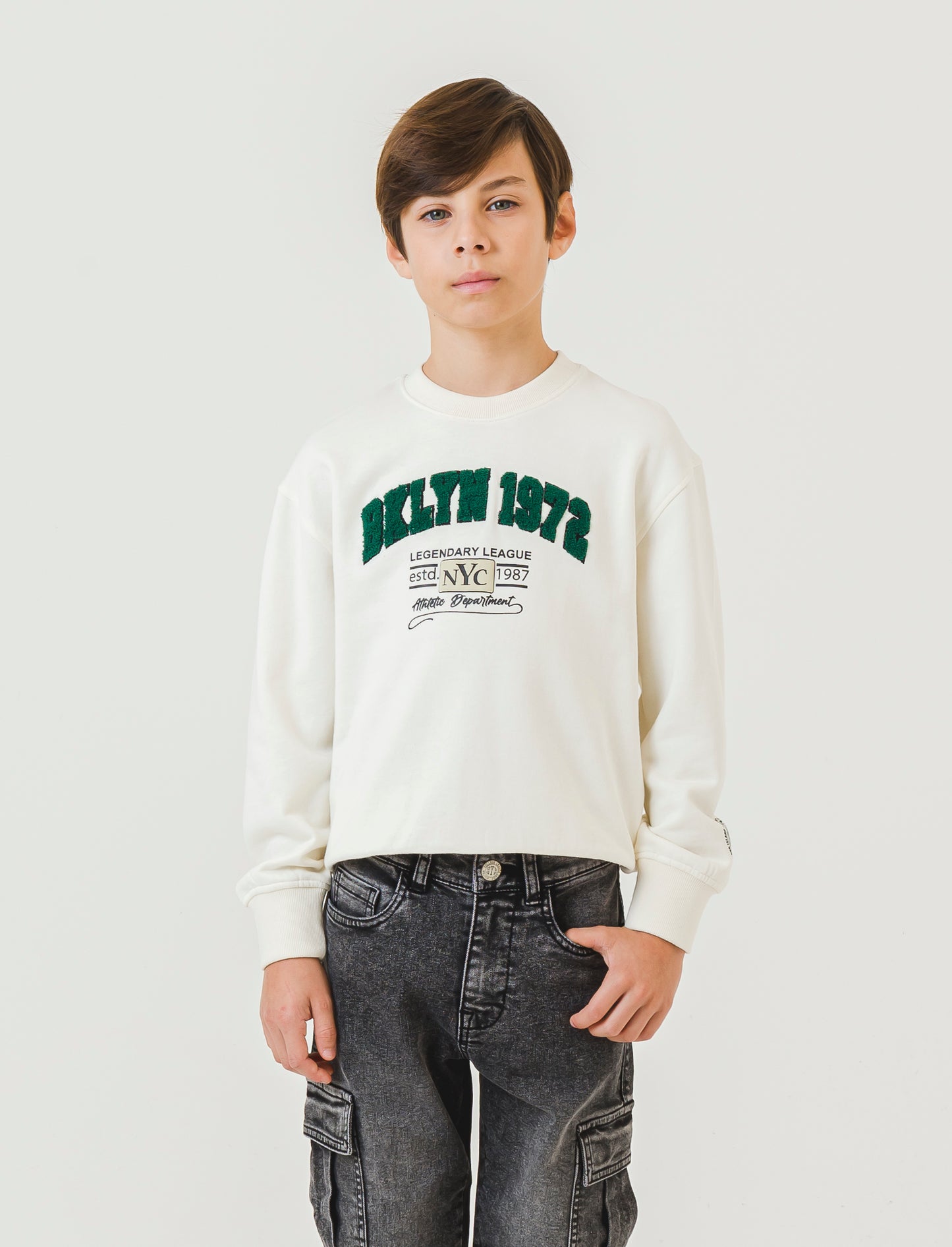 Felpa girocollo in cotone. - Bianco sporco