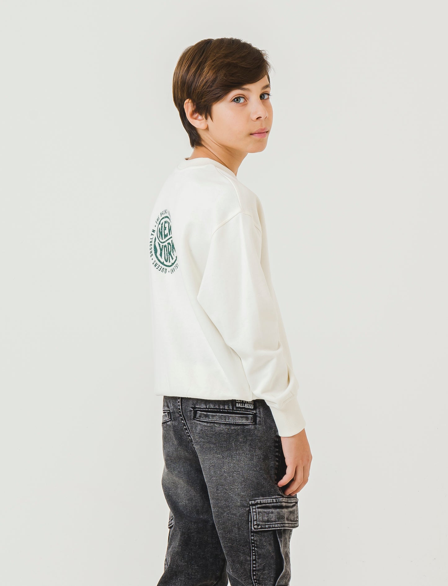 Felpa girocollo in cotone. - Bianco sporco