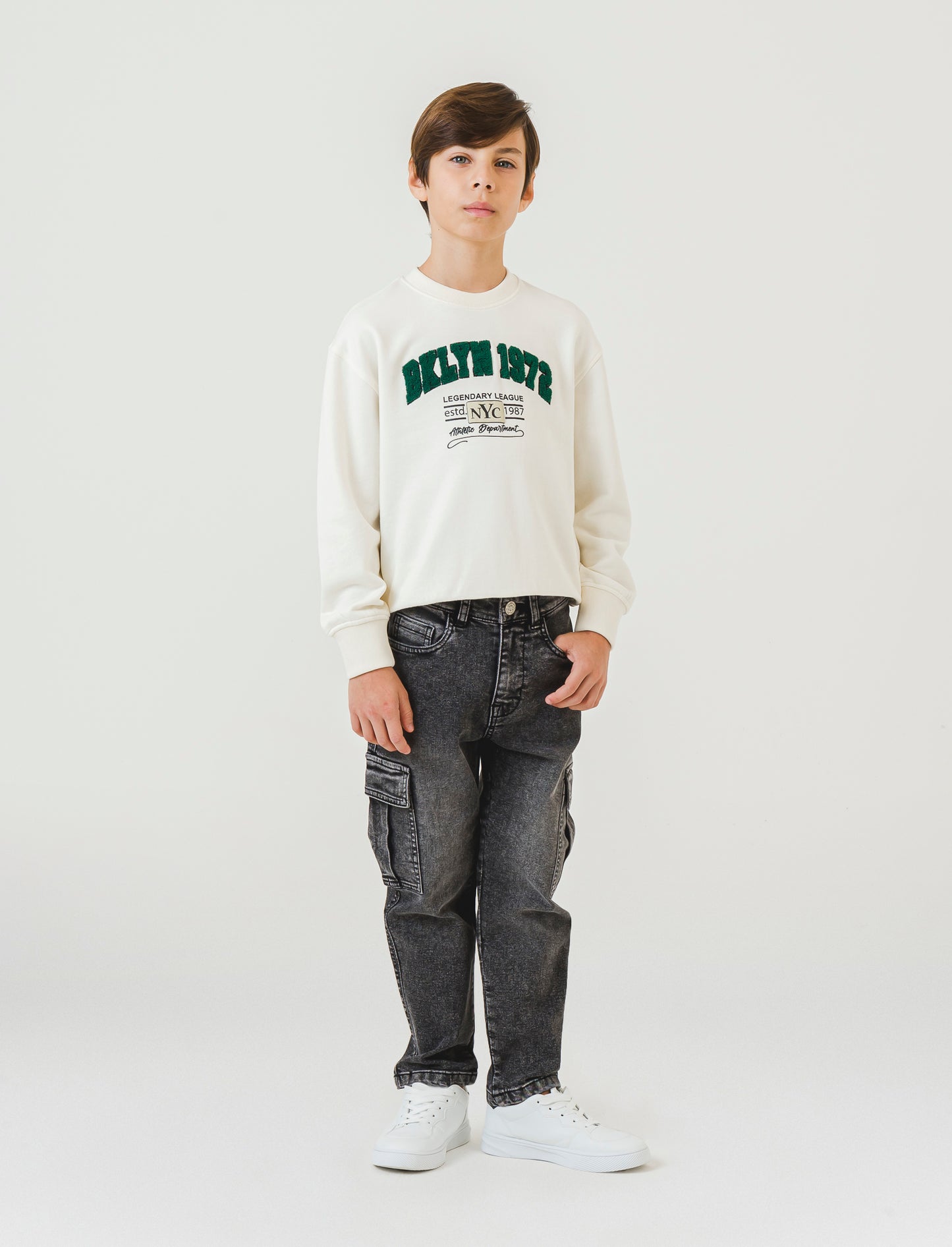 Felpa girocollo in cotone. - Bianco sporco