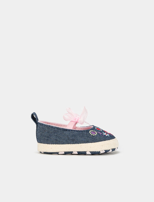 Denim Bow Ballerina with Non-Slip Sole - Blue