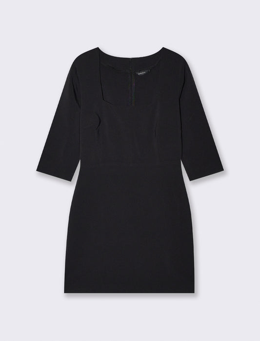 Vestito corto con scollo quadrato e manica tre quarti - Nero