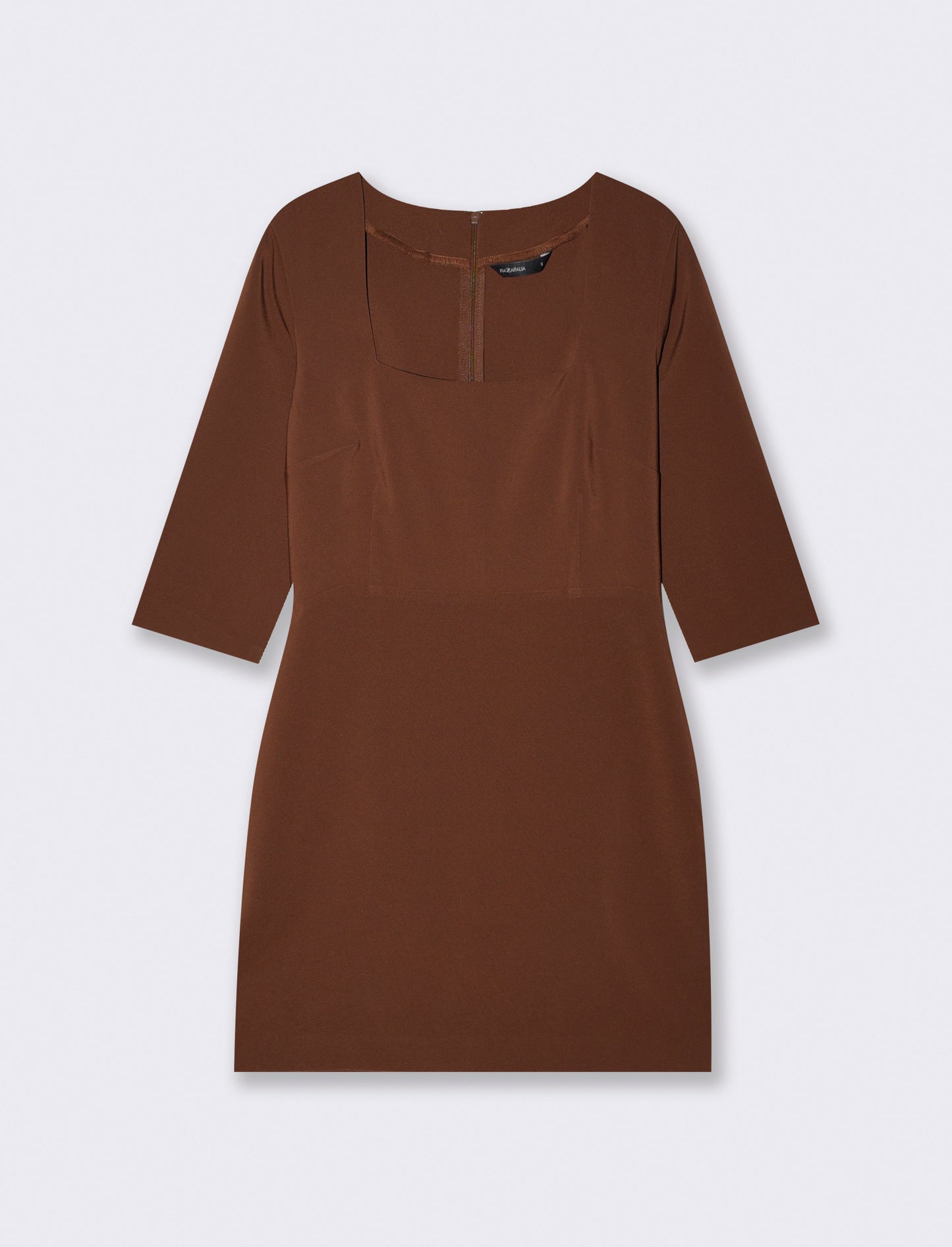 Short dress with square neckline and three-quarter sleeves - Brown