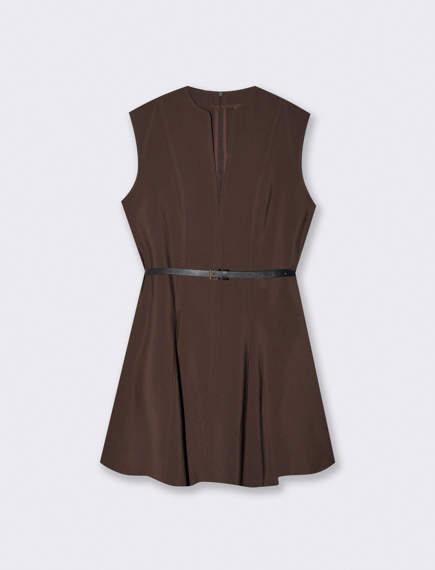 Vestito smanicato con cintura in vita - Moro