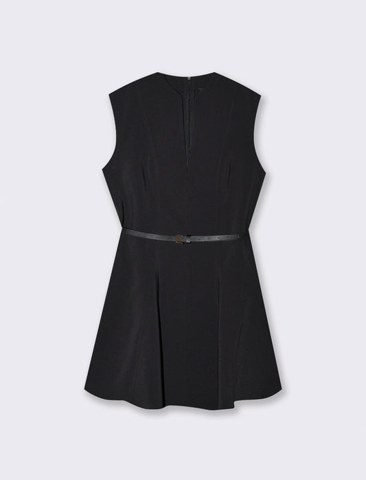 Vestito smanicato con cintura in vita - Nero
