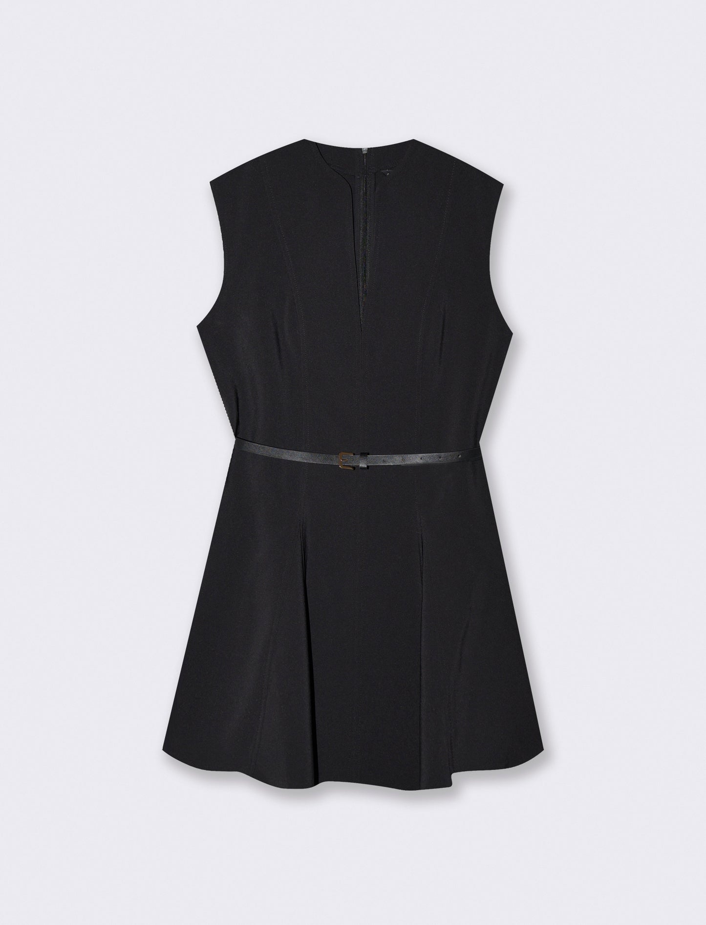 Vestito smanicato con cintura in vita - Nero