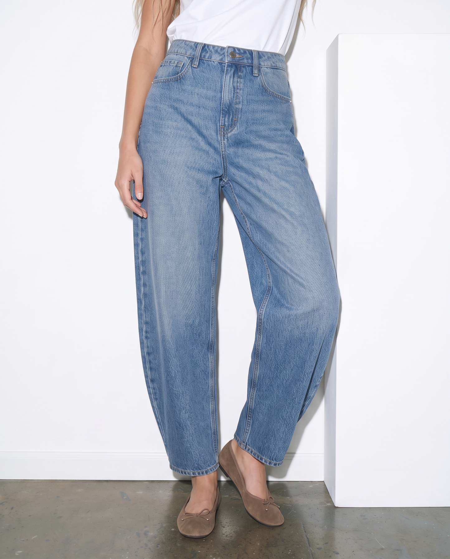 Jeans barrel a vita alta - Denim