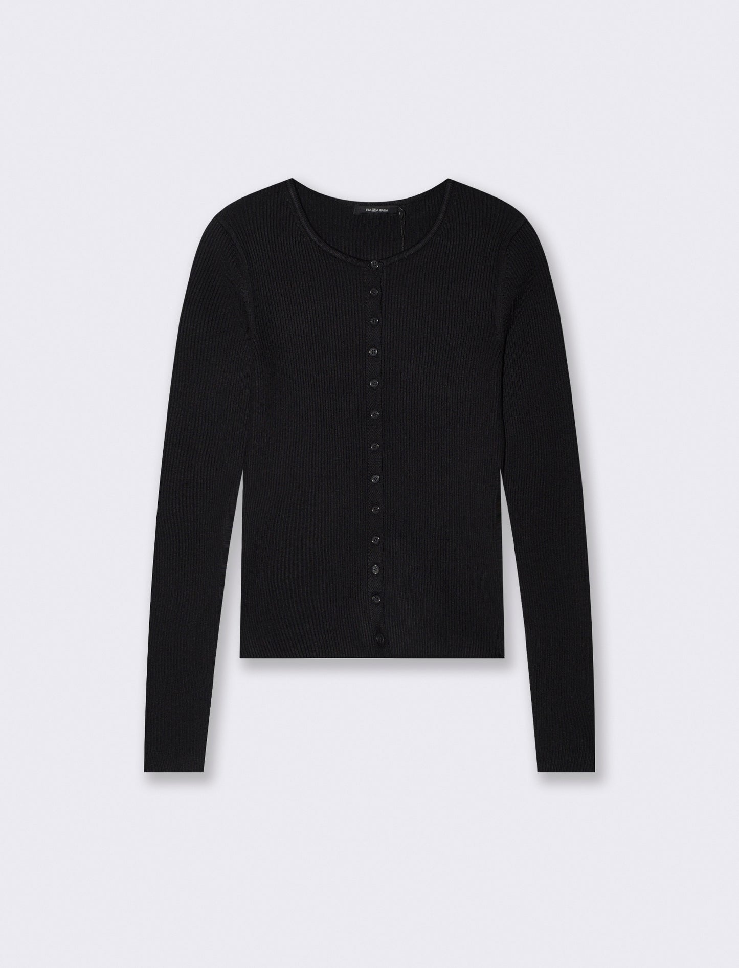 Cardigan paricollo con bottoni in tinta - Nero