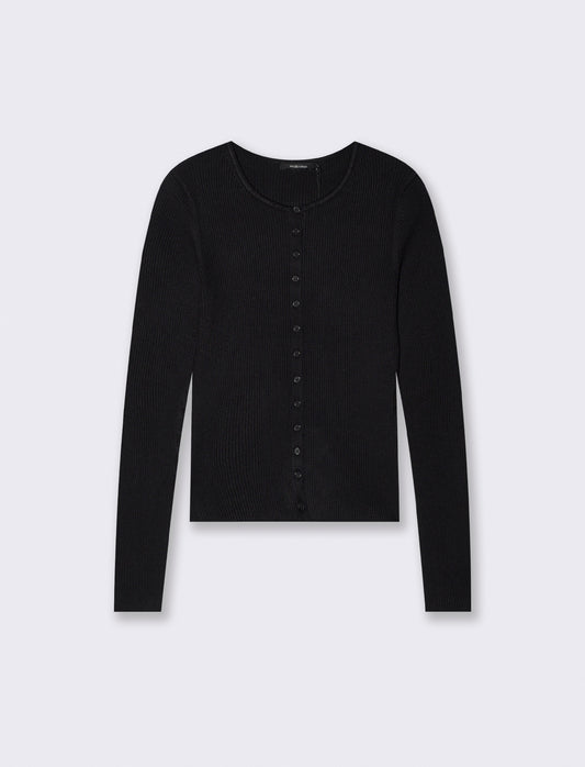 Cardigan paricollo con bottoni in tinta - Nero