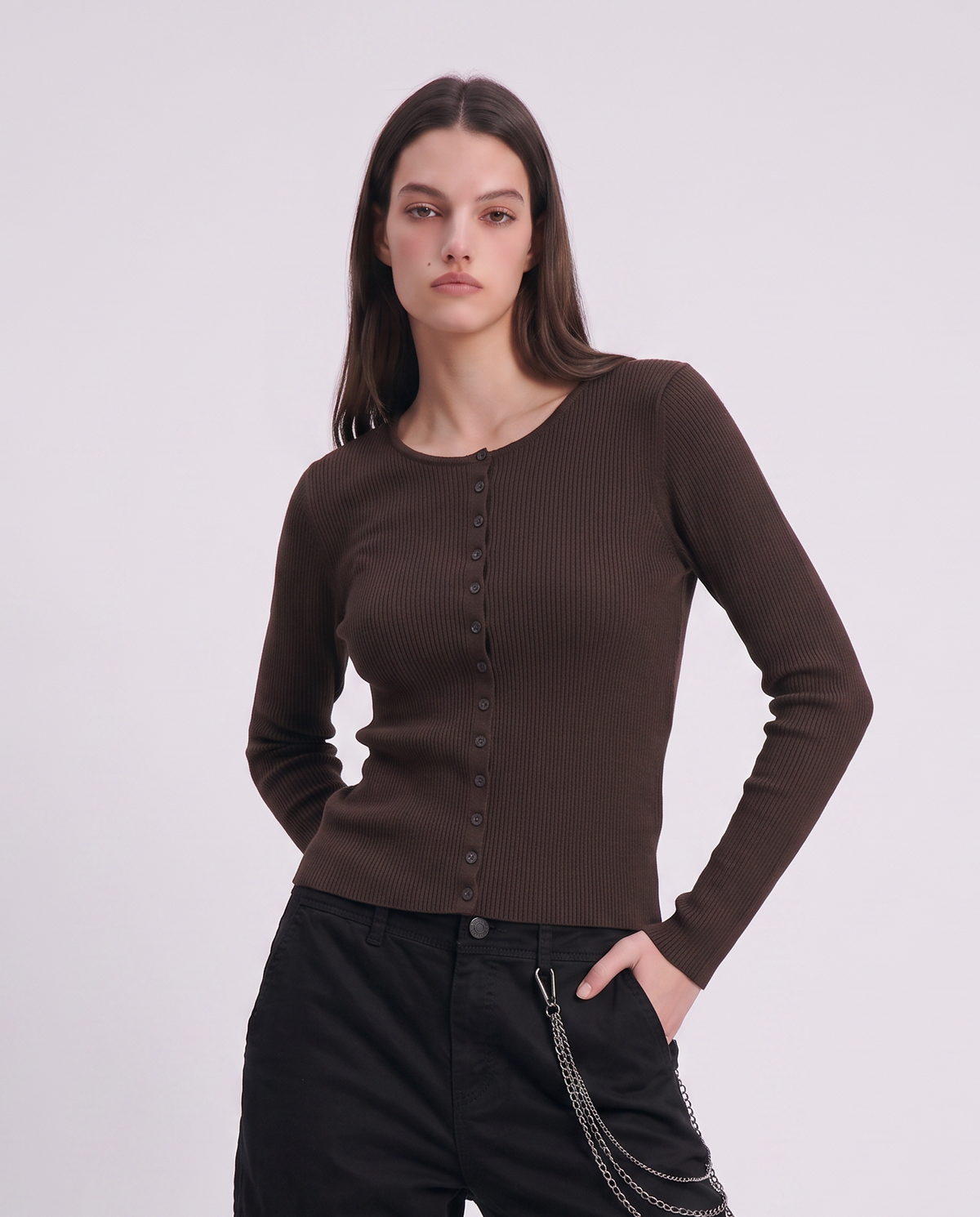 Collared cardigan with matching buttons - Brown