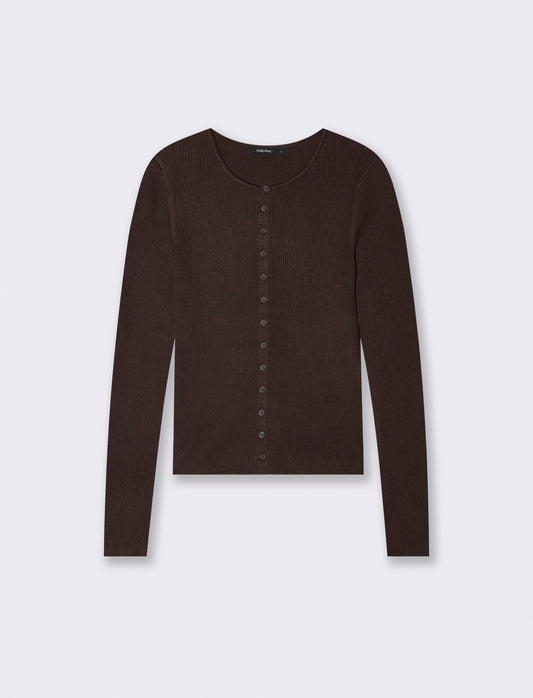 Cardigan paricollo con bottoni in tinta - Marrone cioccolato