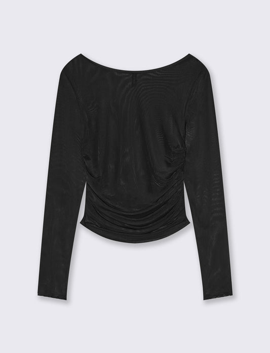T-shirt in rete stampata con arriccio - Nero