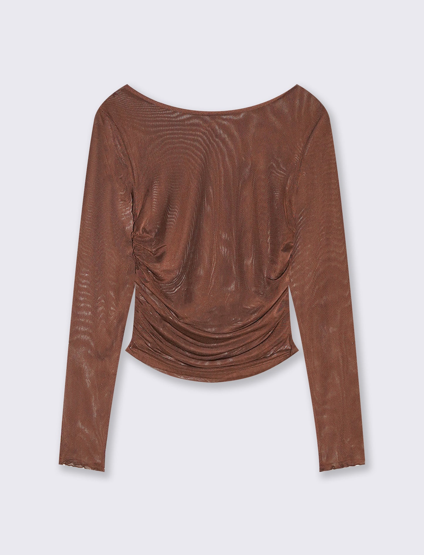 T-shirt in rete stampata con arriccio - Marrone cioccolato