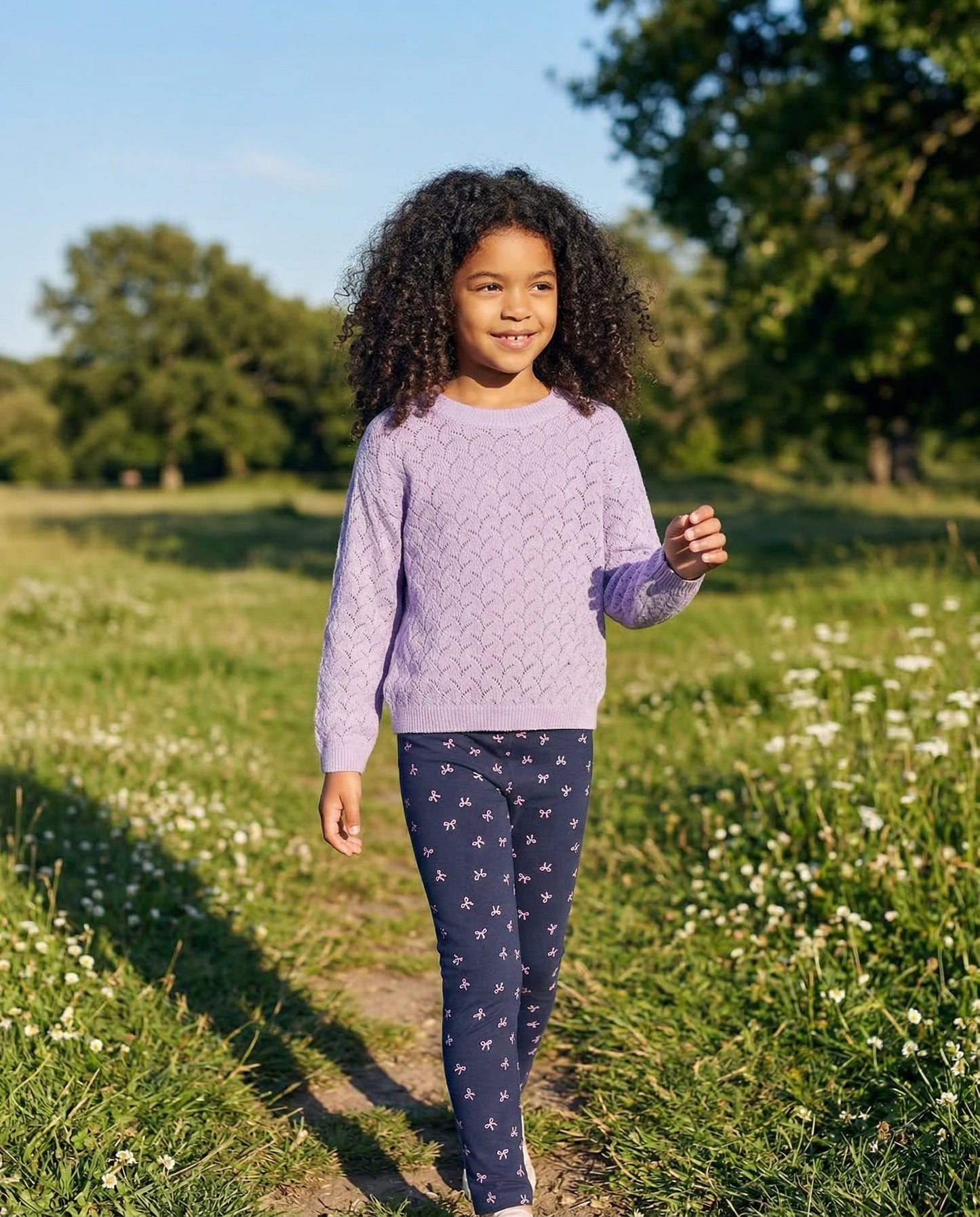 Maglia leggera in cotone traforato per bambina - Lilla