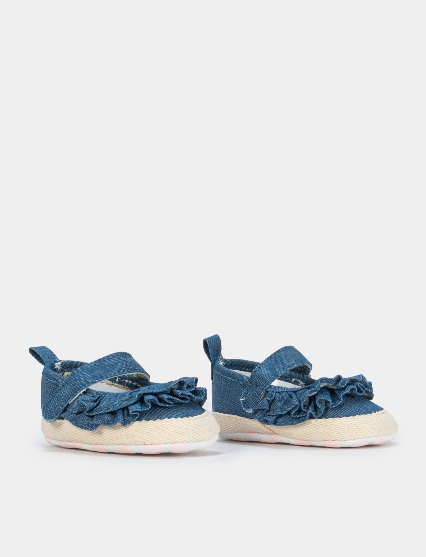 Denim Ruffle Ballerina with Non-Slip Sole - Blue