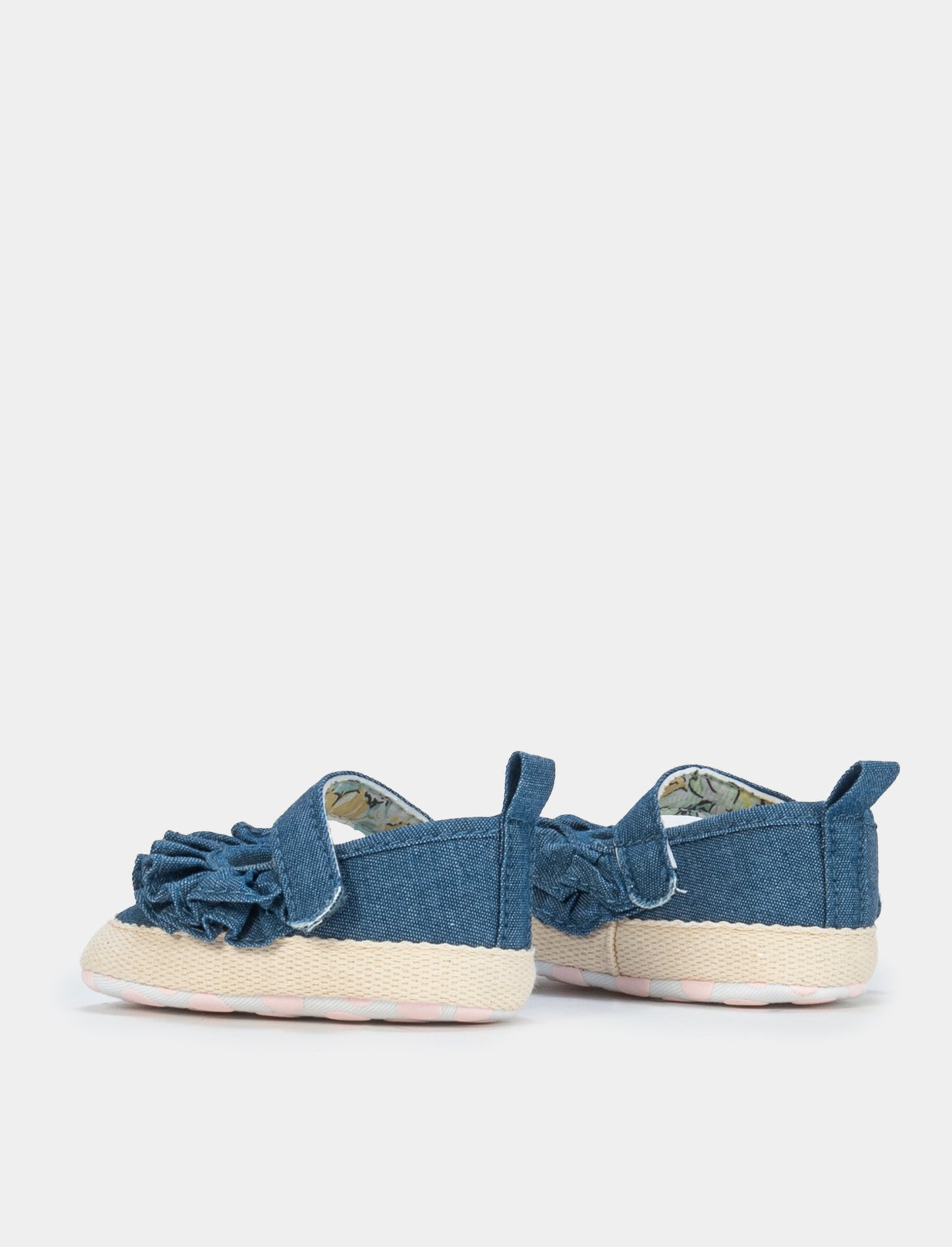 Denim Ruffle Ballerina with Non-Slip Sole - Blue