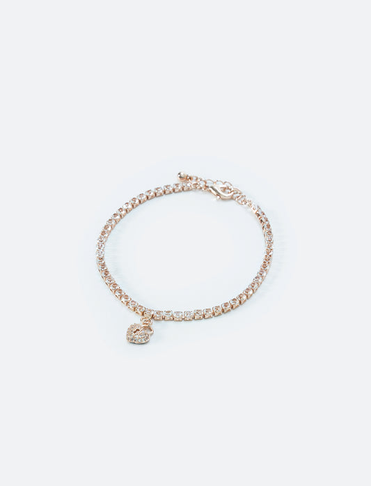 Bracciale da donna filo strass con cuoricini - Oro