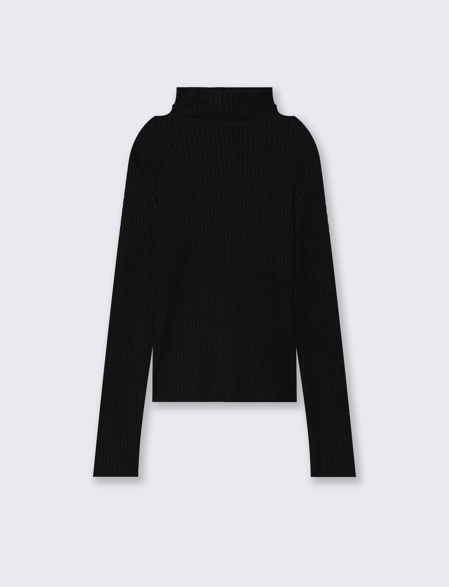 T-shirt manica lunga in maglia con scollatura decorativa. - Nero