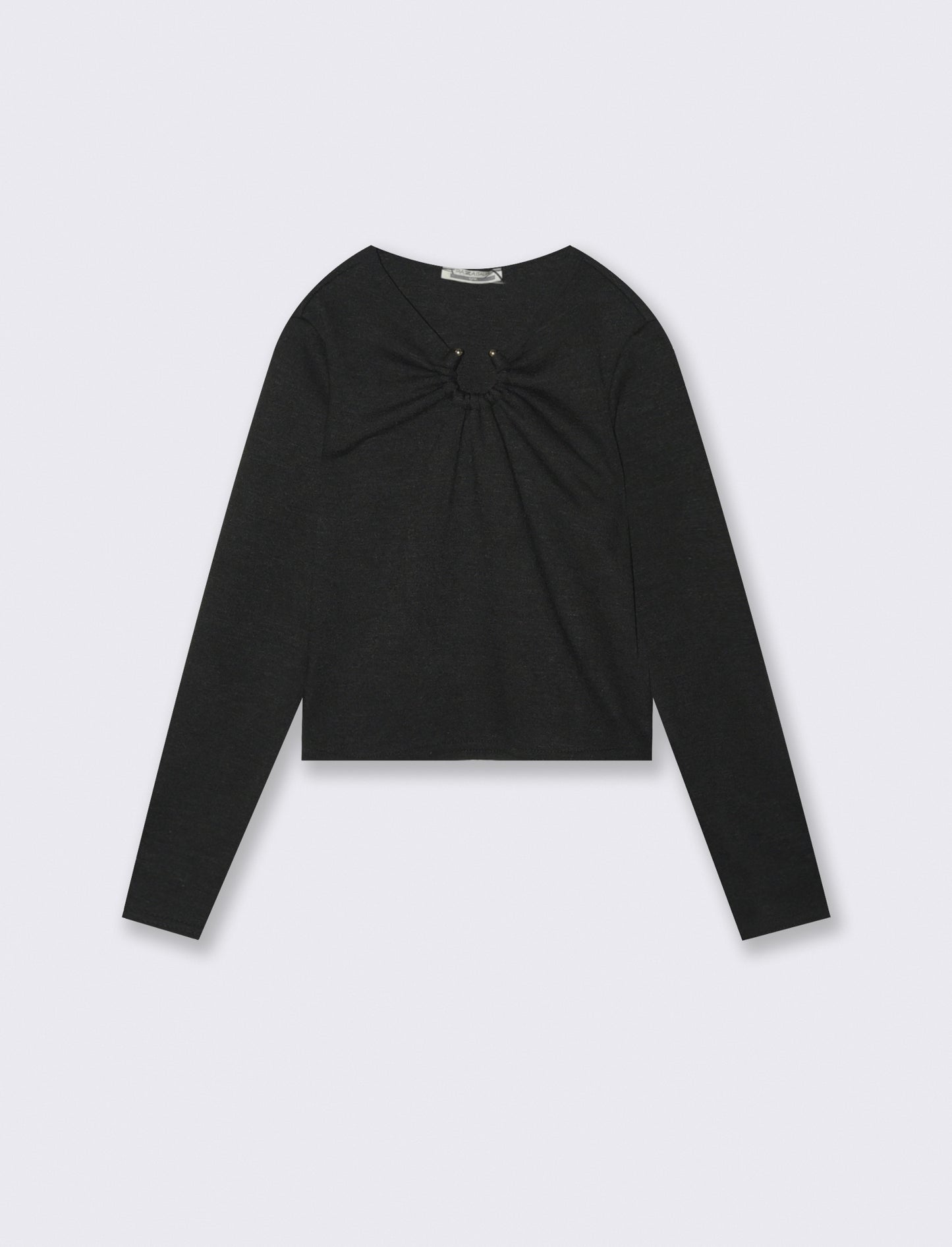 T-shirt manica lunga in maglia con scollatura decorativa. - Nero