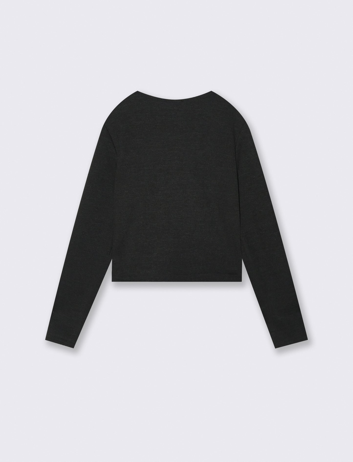T-shirt manica lunga in maglia con scollatura decorativa. - Nero