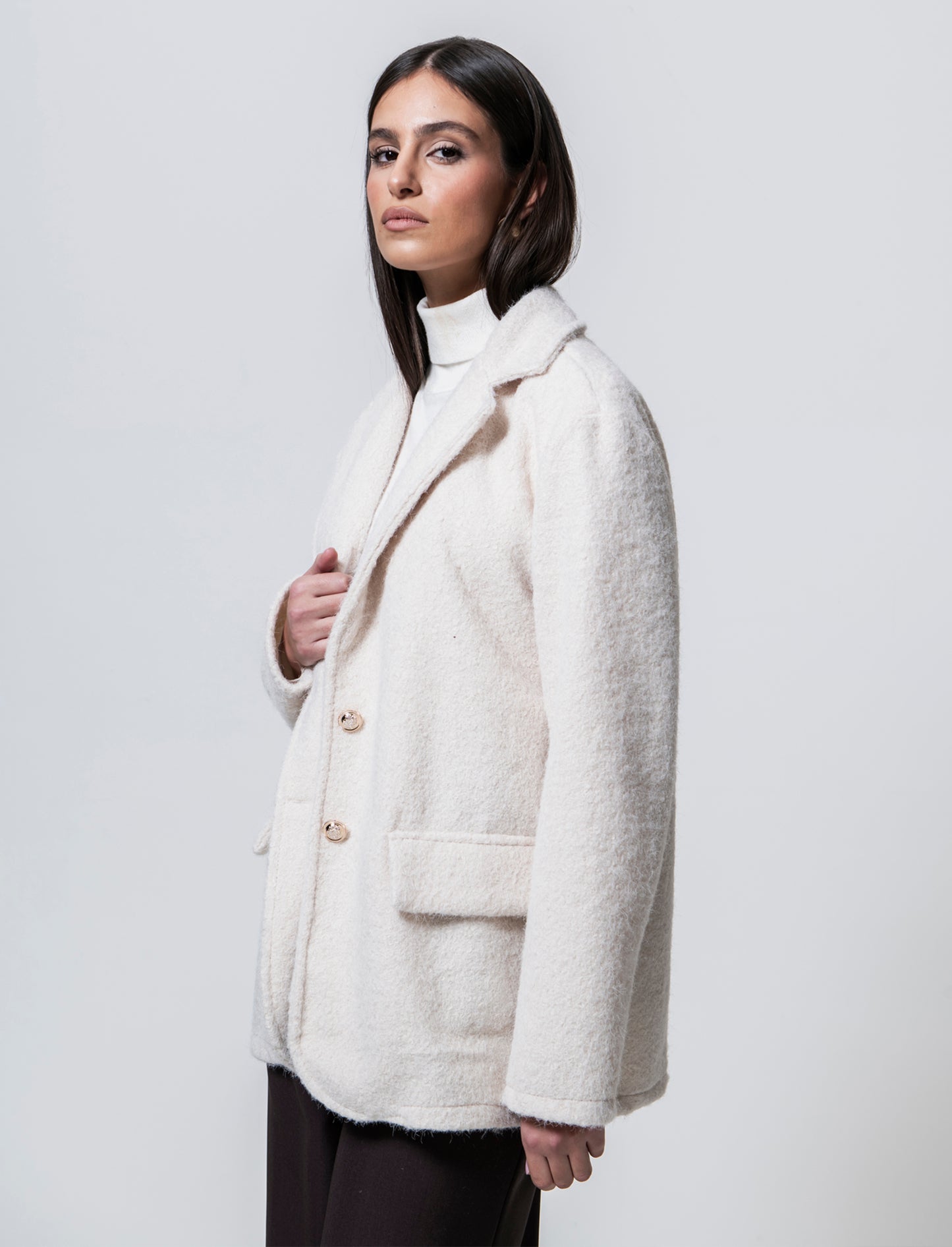 Giacca con doppio bottone effetto pelliccia - Beige