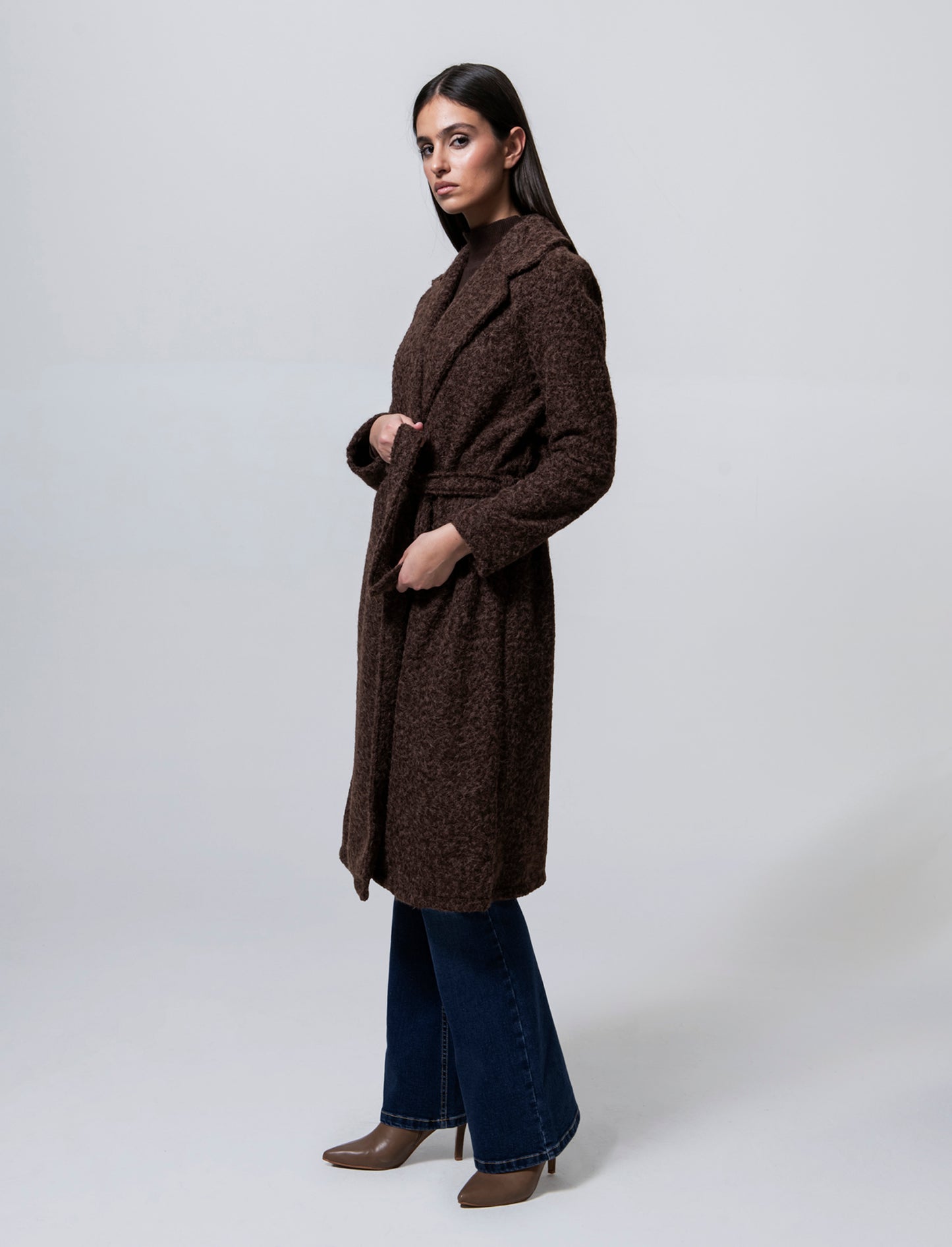 Cappotto in tessuto effetto pelliccia - Moro