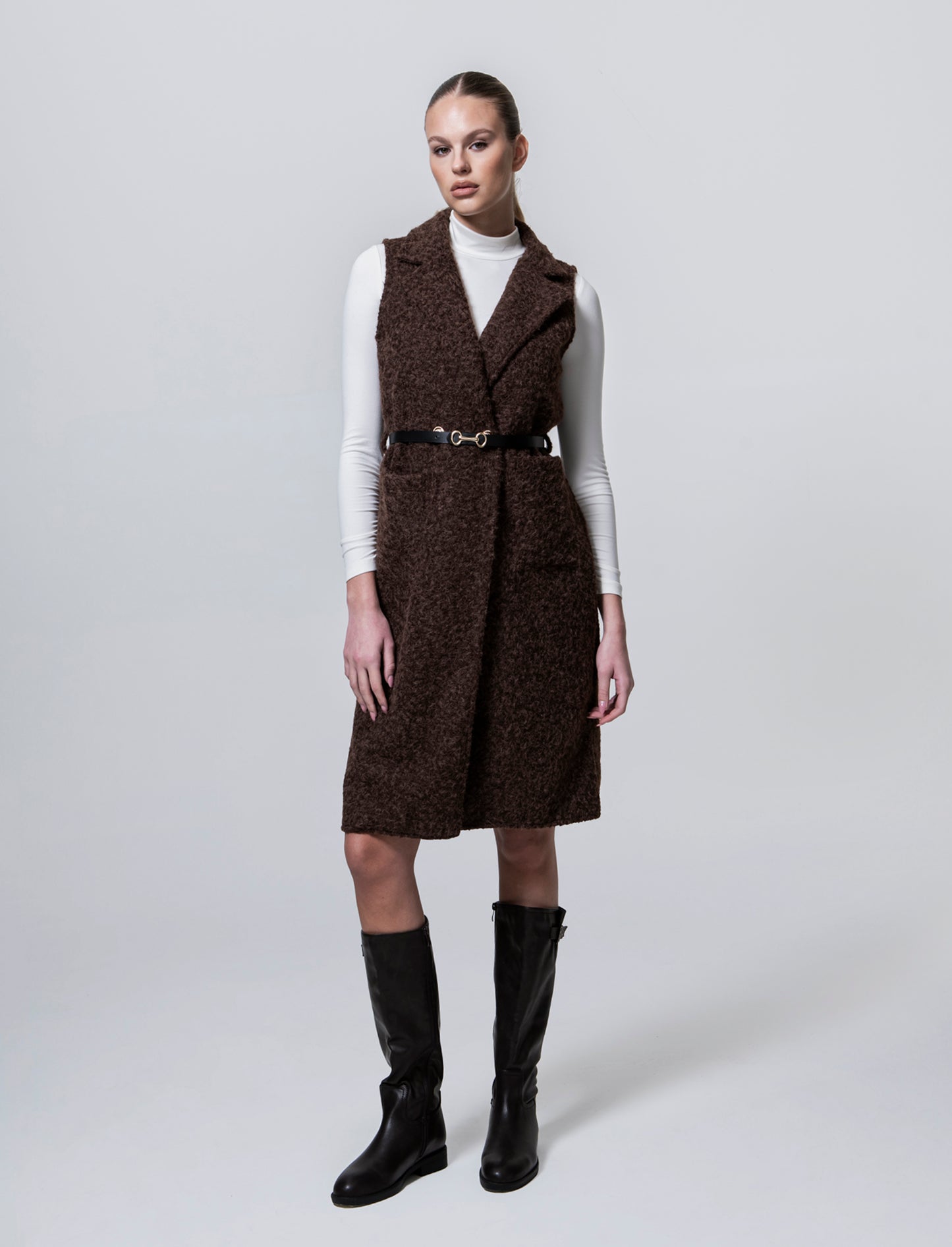Cappotto con cintura smanicato - Moro