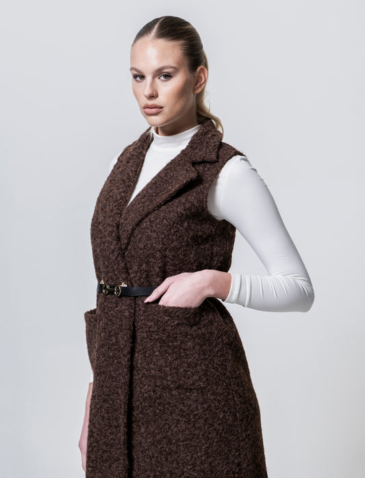 Cappotto con cintura smanicato - Moro