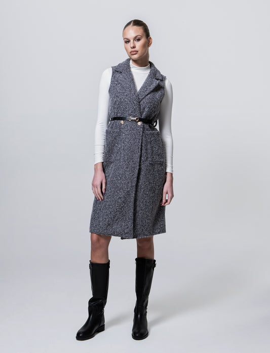 Cappotto con cintura smanicato - Grigio