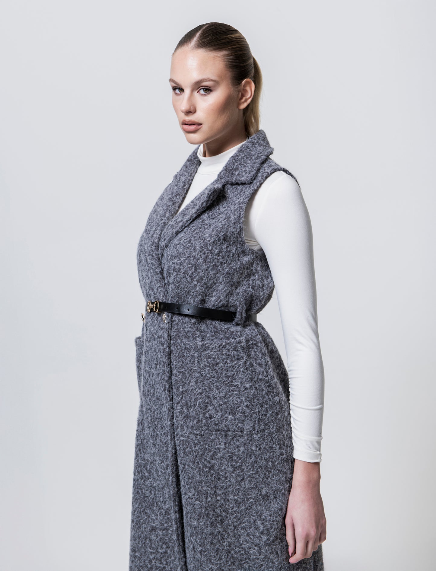 Cappotto con cintura smanicato - Grigio