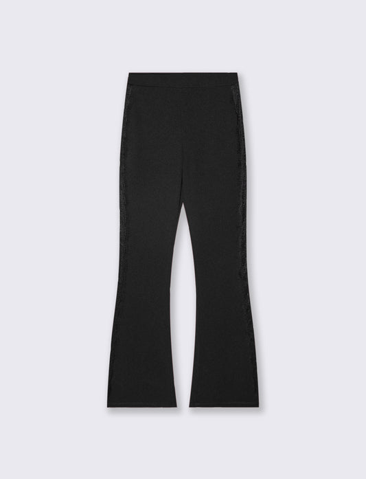 Pantalone a zampa con inserti laterali in pizzo - Nero