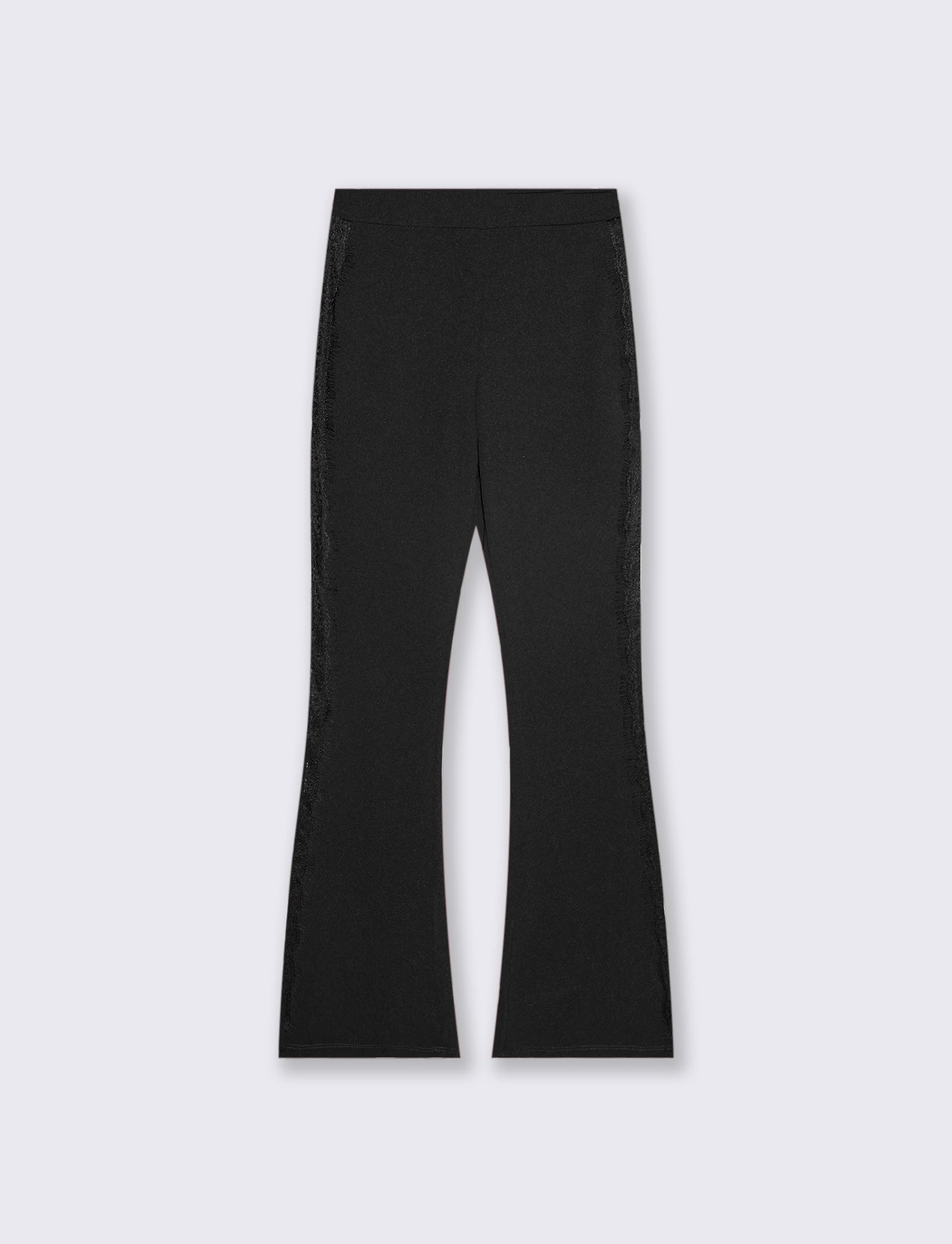 Pantalone a zampa con inserti laterali in pizzo - Nero