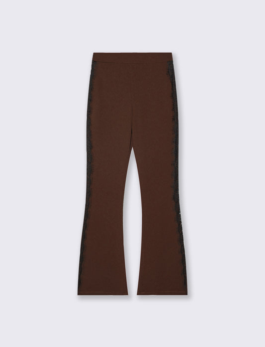 Pantalone a zampa con inserti laterali in pizzo - Moro